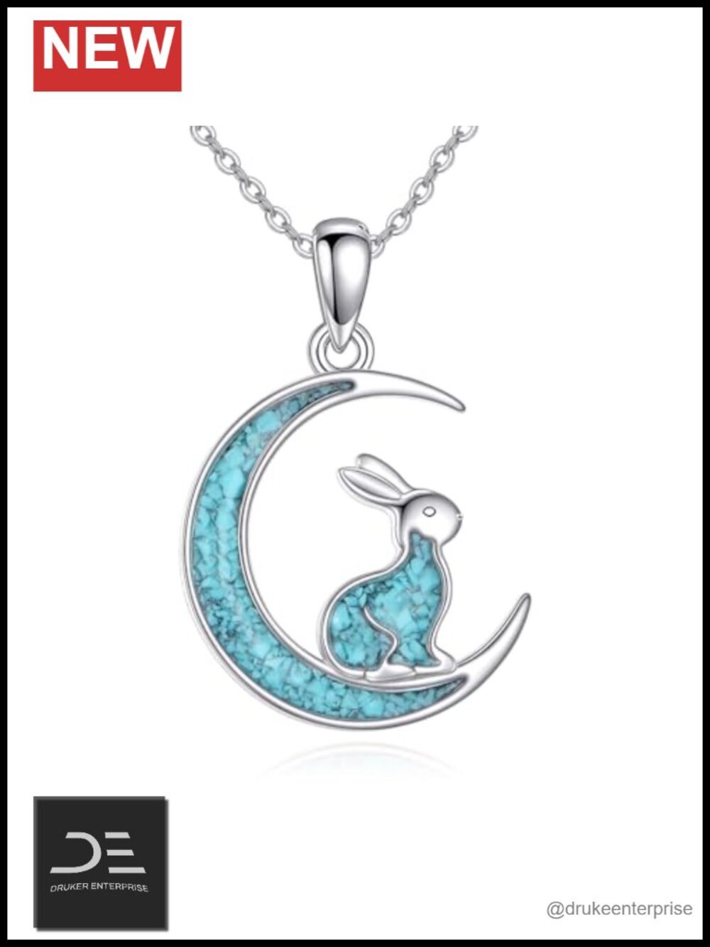 Sterling Silver Rabbit Necklace Moon Bunny Pendant Jewelry Gift